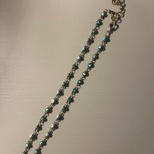 Gold and Green Beaded Necklace - Evil Eyes